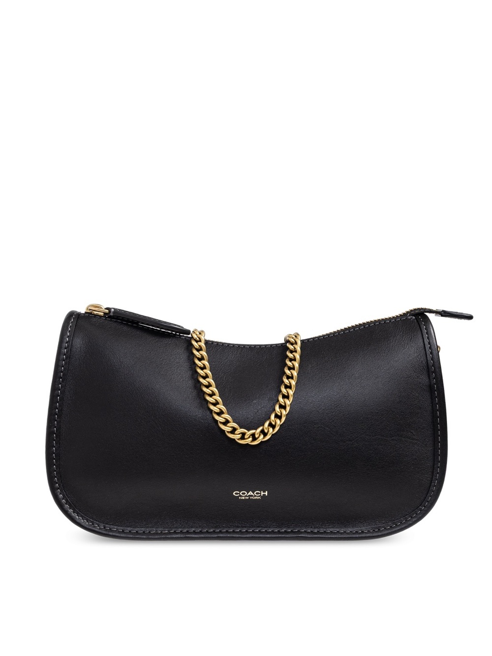 Coach Black Leather Shoulder Bag with Gold Chain